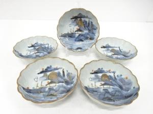 古伊万里　染付　金彩　なます皿　5客